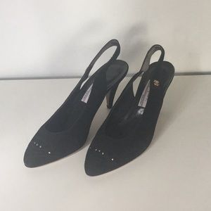 NWOT Black Suede Giampiero P. Medium Pointy Heels
